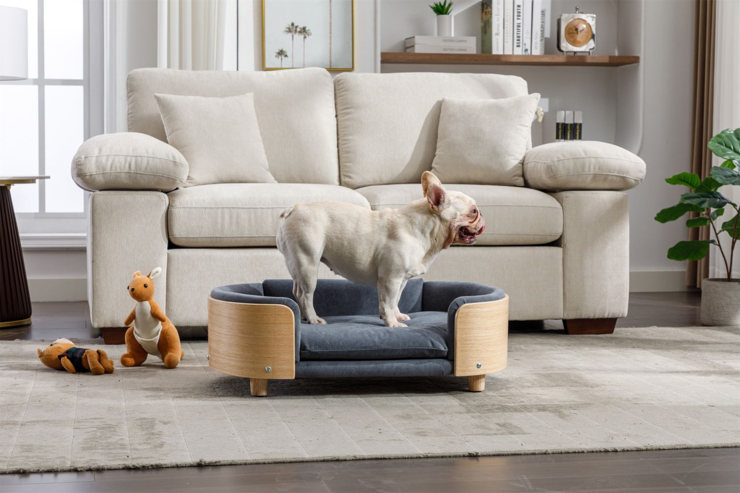 Scandinavian style Elevated Dog Bed Pet Sofa With Solid furniture-style legs and Bent furniture-style Back, Velvet Cushion