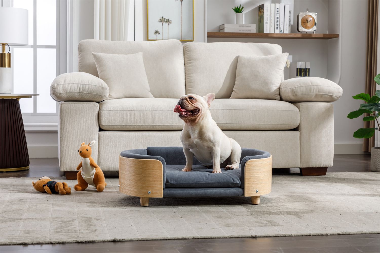 Scandinavian style Elevated Dog Bed Pet Sofa With Solid furniture-style legs and Bent furniture-style Back, Velvet Cushion