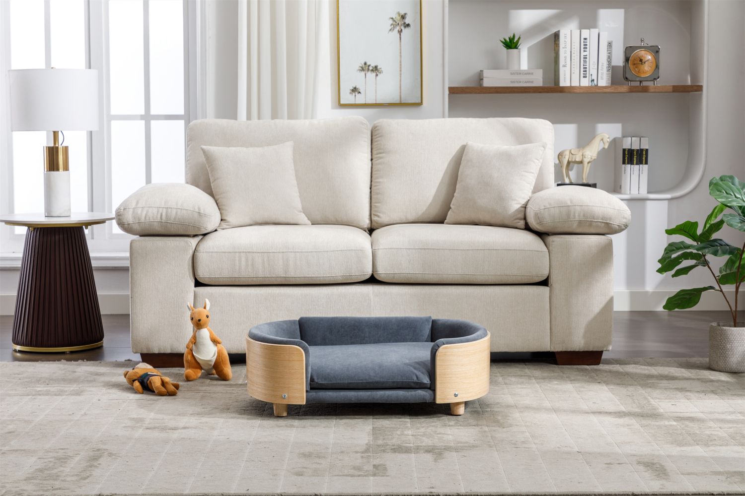 Scandinavian style Elevated Dog Bed Pet Sofa With Solid furniture-style legs and Bent furniture-style Back, Velvet Cushion