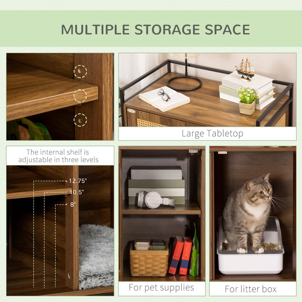 Shelved Hidden Litter Box Enclosure with Spacious Top and Interior, Large Cat Litter House End Table for Indoor Cats with Hidden Storage Cabinet Space