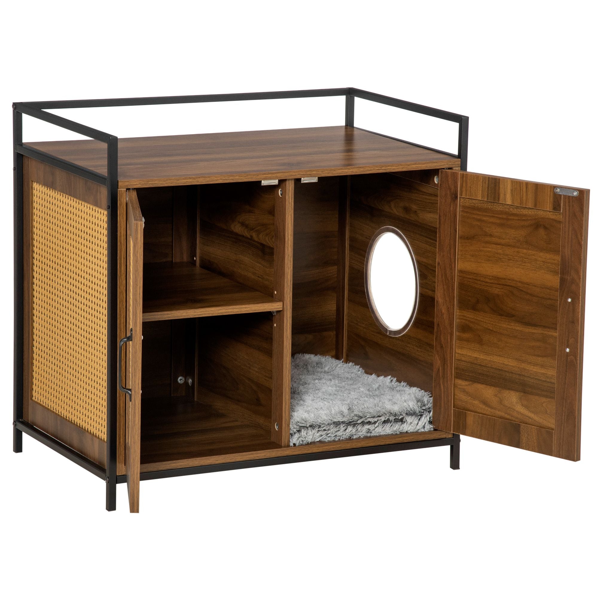 Shelved Hidden Litter Box Enclosure with Spacious Top and Interior, Large Cat Litter House End Table for Indoor Cats with Hidden Storage Cabinet Space