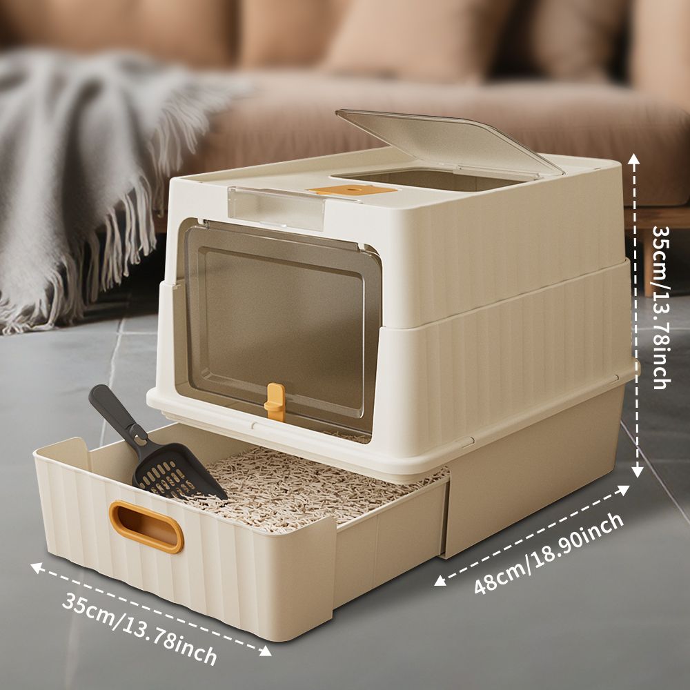 Simple Drawer Style White Cat Litter Box with Open Design and Spacious Interior