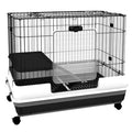 PawHut 2-Level Small Animal Cage with Wheels and Removable Tray for Bunnies, Chinchillas, Ferrets