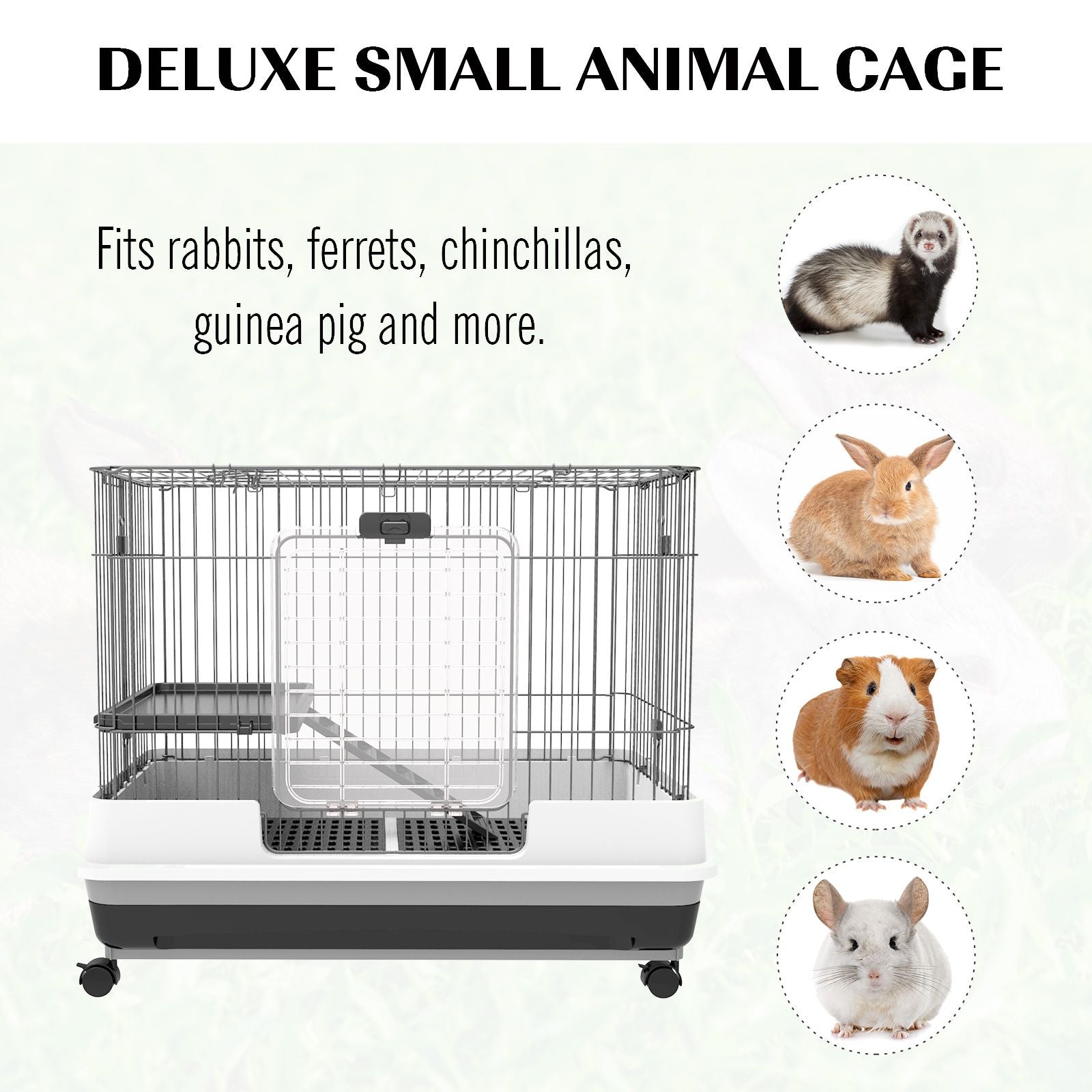 PawHut 2-Level Small Animal Cage with Wheels and Removable Tray for Bunnies, Chinchillas, Ferrets