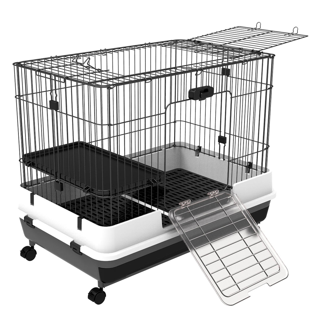 PawHut 2-Level Small Animal Cage with Wheels and Removable Tray for Bunnies, Chinchillas, Ferrets