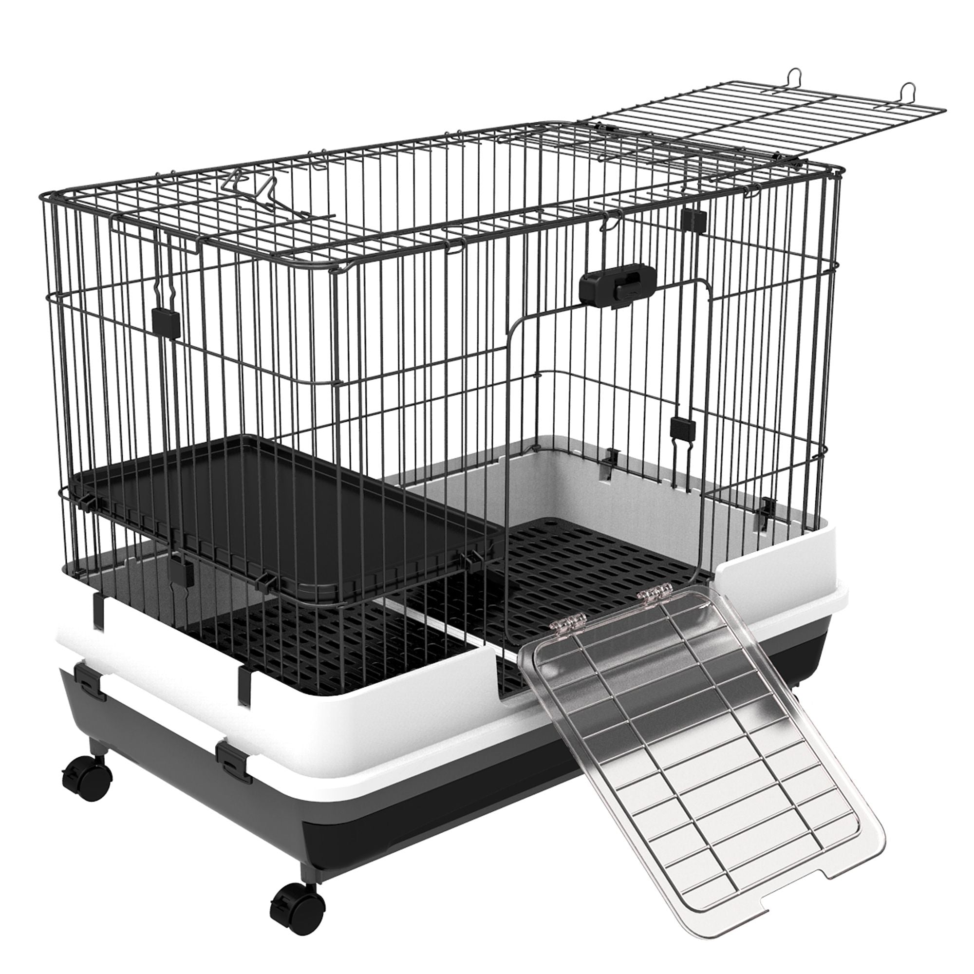 PawHut 2-Level Small Animal Cage with Wheels and Removable Tray for Bunnies, Chinchillas, Ferrets