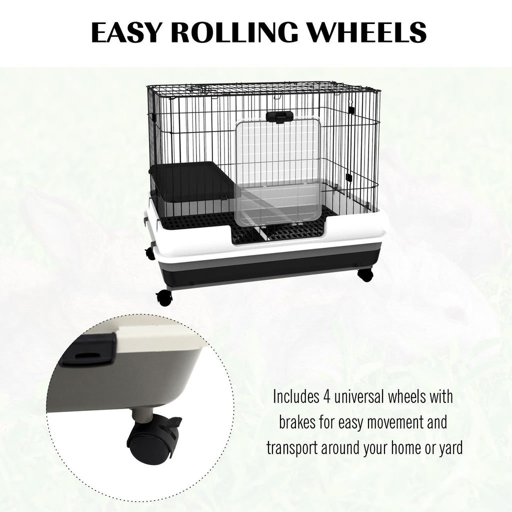 PawHut 2-Level Small Animal Cage with Wheels and Removable Tray for Bunnies, Chinchillas, Ferrets