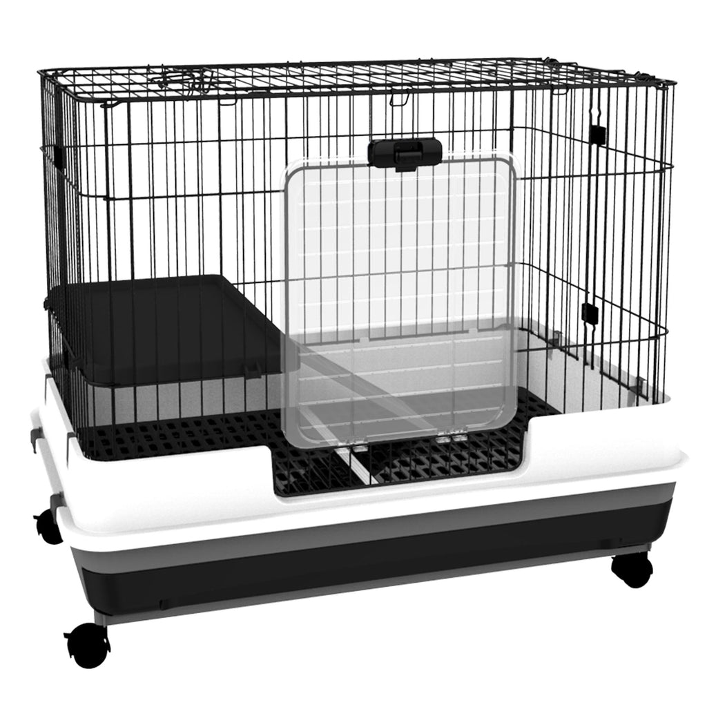 PawHut 2-Level Small Animal Cage with Wheels and Removable Tray for Bunnies, Chinchillas, Ferrets