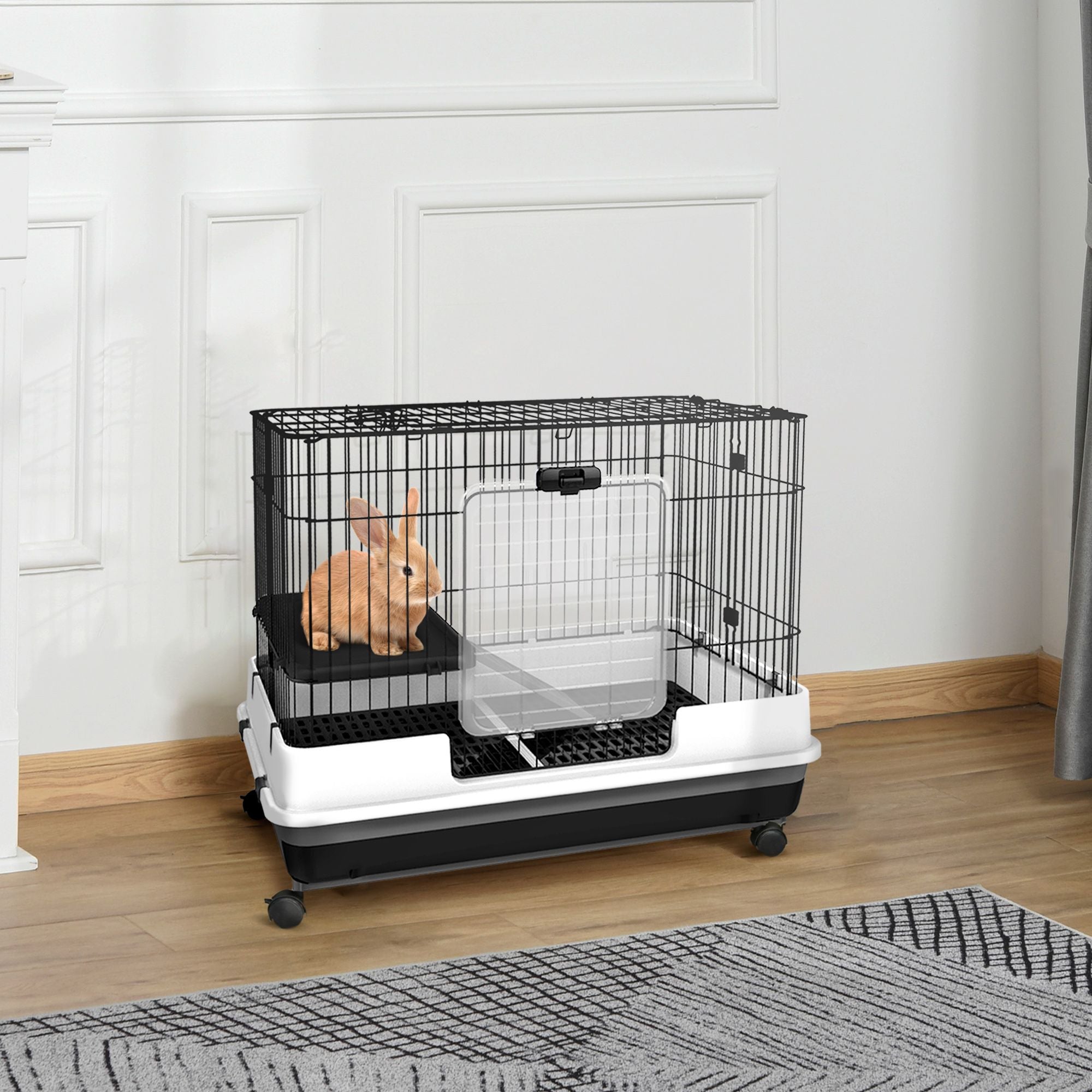 PawHut 2-Level Small Animal Cage with Wheels and Removable Tray for Bunnies, Chinchillas, Ferrets