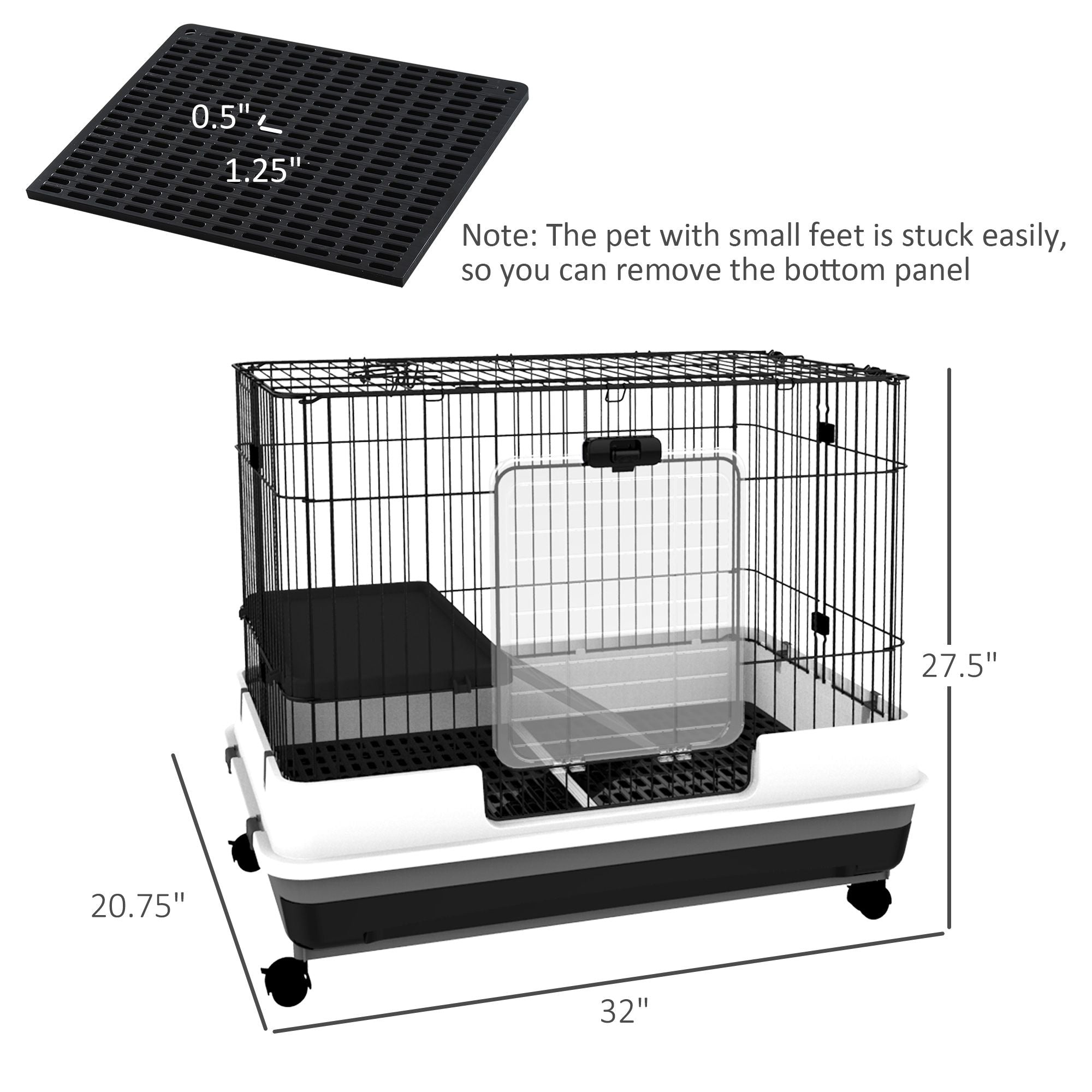 PawHut 2-Level Small Animal Cage with Wheels and Removable Tray for Bunnies, Chinchillas, Ferrets
