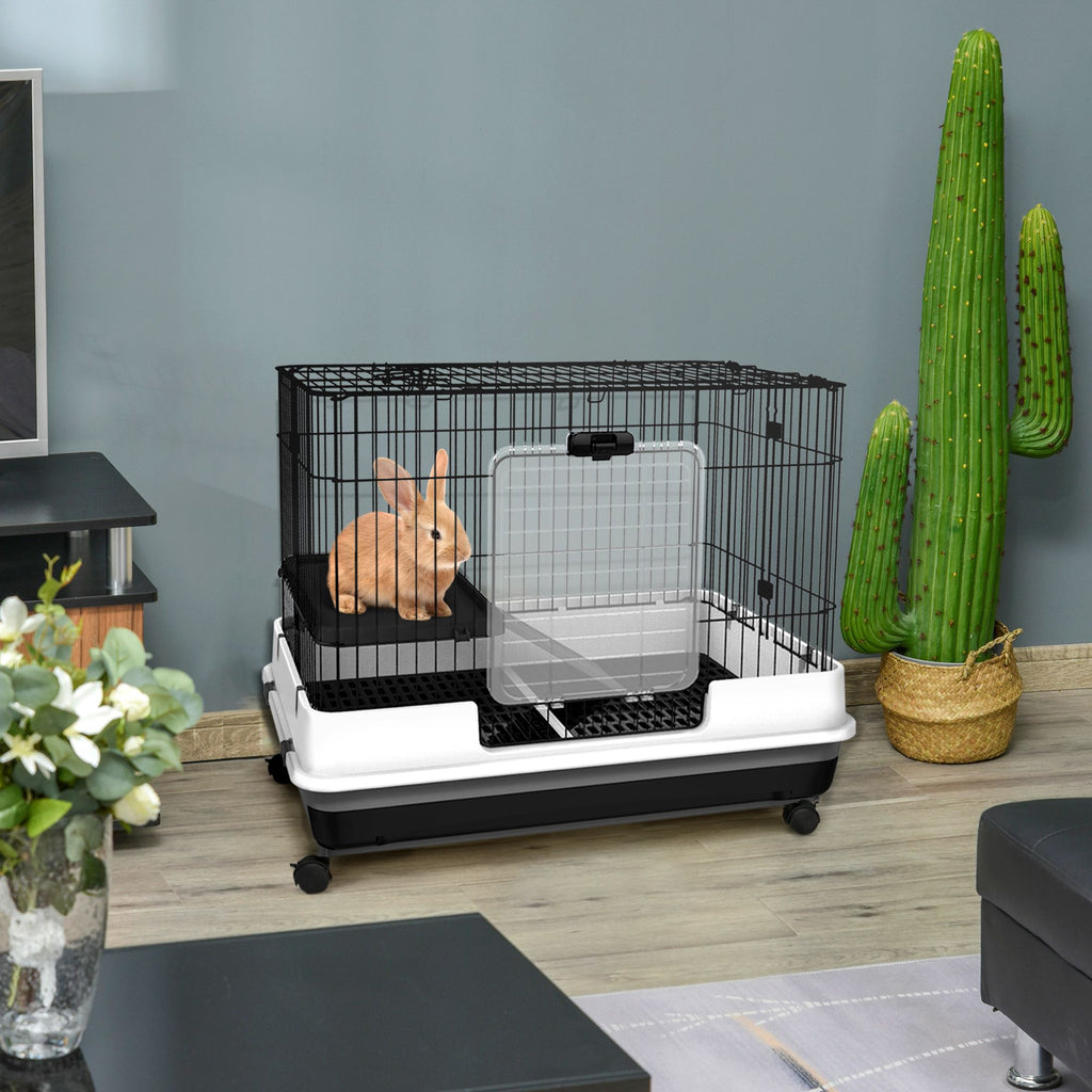 PawHut 2-Level Small Animal Cage with Wheels and Removable Tray for Bunnies, Chinchillas, Ferrets
