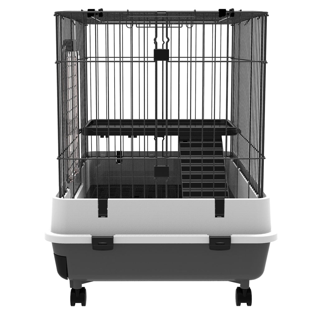 PawHut 2-Level Small Animal Cage with Wheels and Removable Tray for Bunnies, Chinchillas, Ferrets