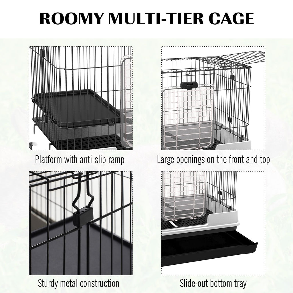 PawHut 2-Level Small Animal Cage with Wheels and Removable Tray for Bunnies, Chinchillas, Ferrets