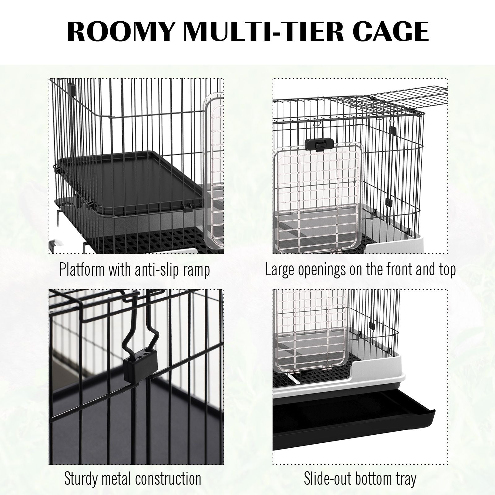 PawHut 2-Level Small Animal Cage with Wheels and Removable Tray for Bunnies, Chinchillas, Ferrets