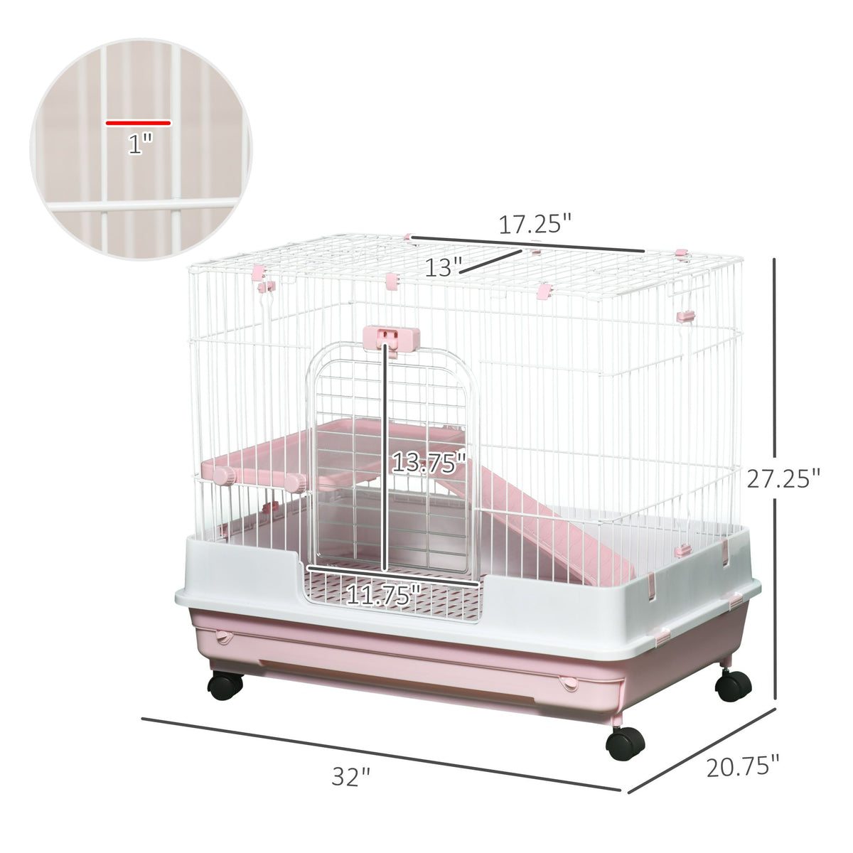 Pink Wheeled Two-Level Small Animal Cage with Removable Tray