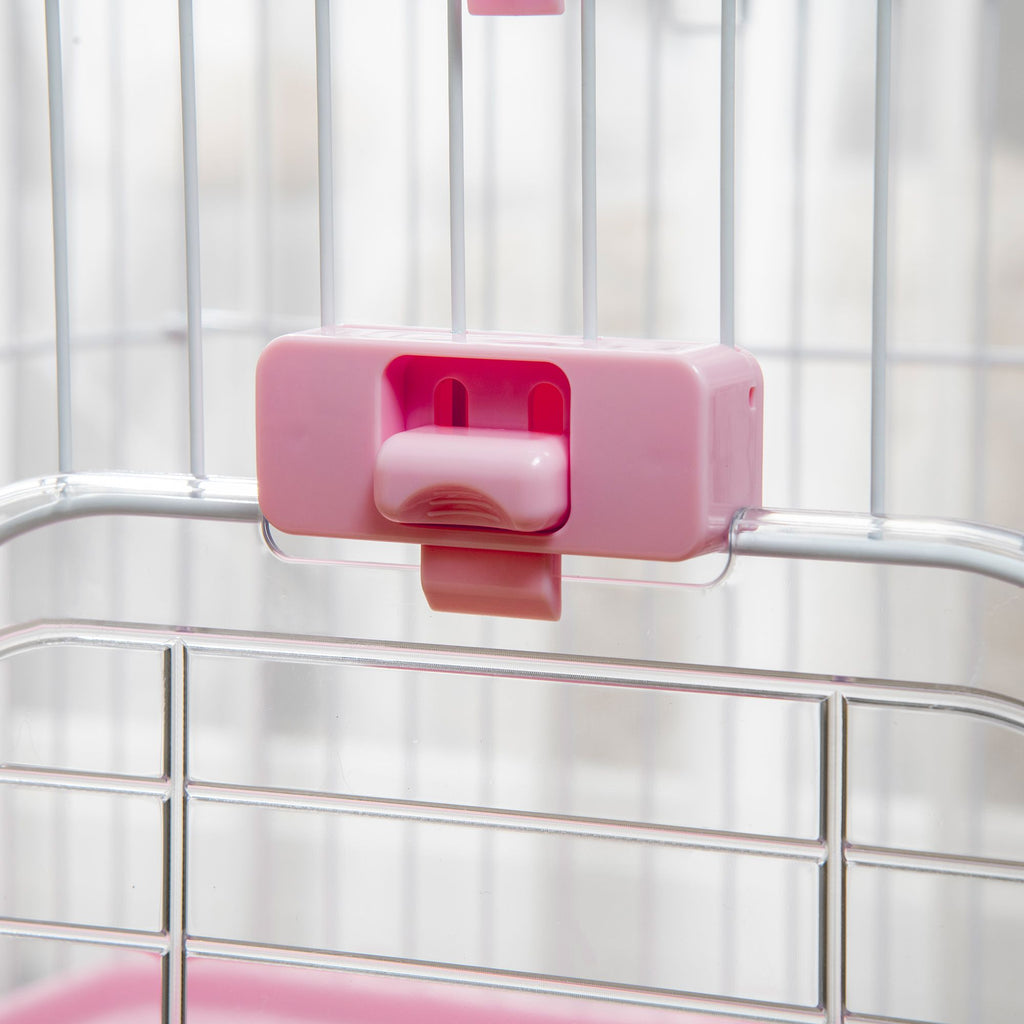 Pink Wheeled Two-Level Small Animal Cage with Removable Tray