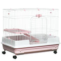Pink Wheeled Two-Level Small Animal Cage with Removable Tray