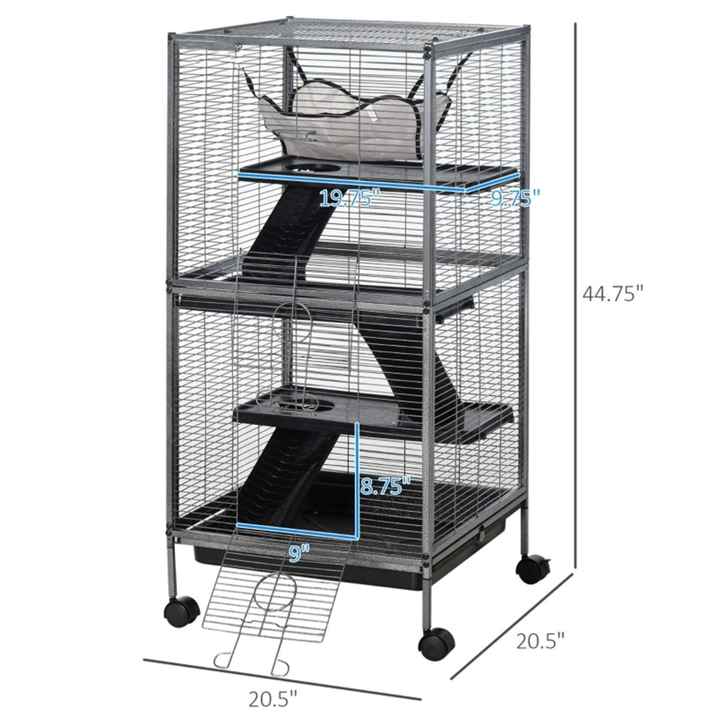 4-Tier Small Animal Cage on Wheels with Hammock & Ramp