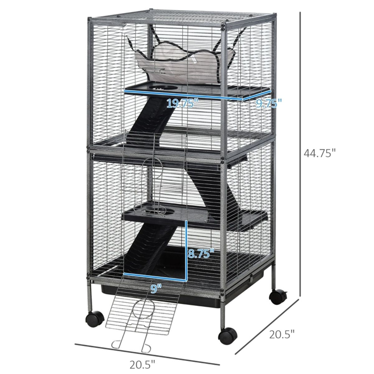 4-Tier Small Animal Cage on Wheels with Hammock & Ramp