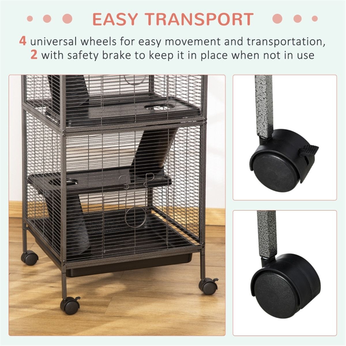 4-Tier Small Animal Cage on Wheels with Hammock & Ramp