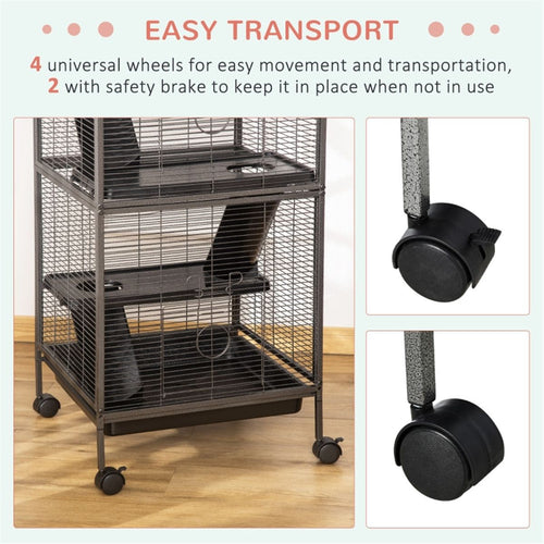 4-Tier Small Animal Cage on Wheels with Hammock & Ramp