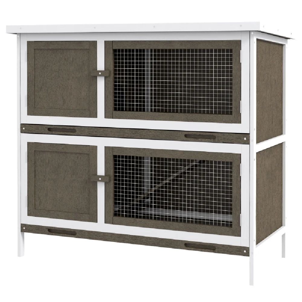 2-Story Rabbit Hutch with Asphalt Roof & Pull-Out Trays