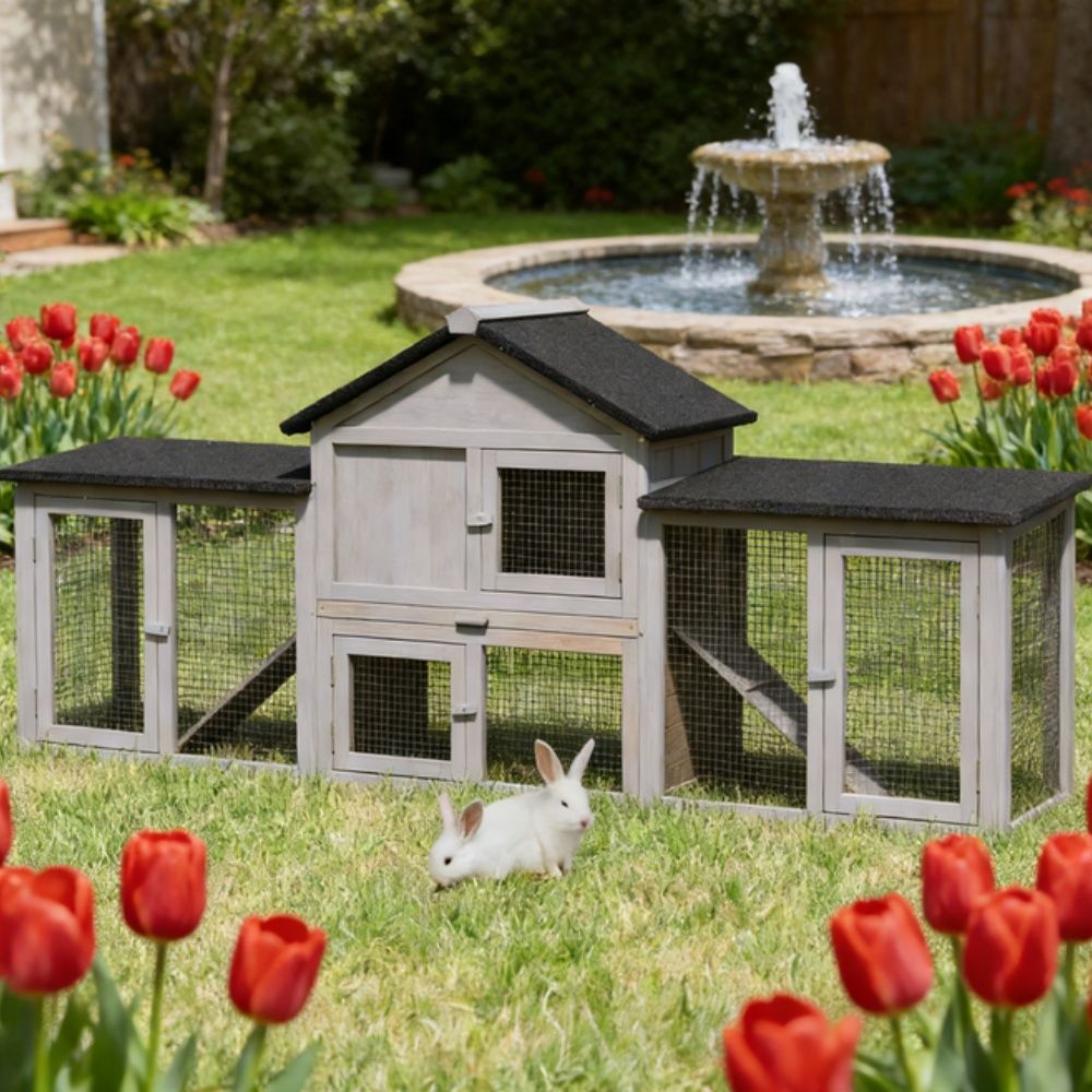 Solid Fir furniture-style Small Animal Playpen with Raised Perch and Lockable Doors