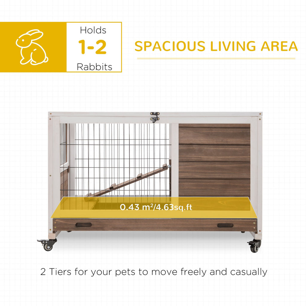 Solid furniture-style Small Animal Playpen Cage with Wheels, Ramp, and Easy-Clean Tray