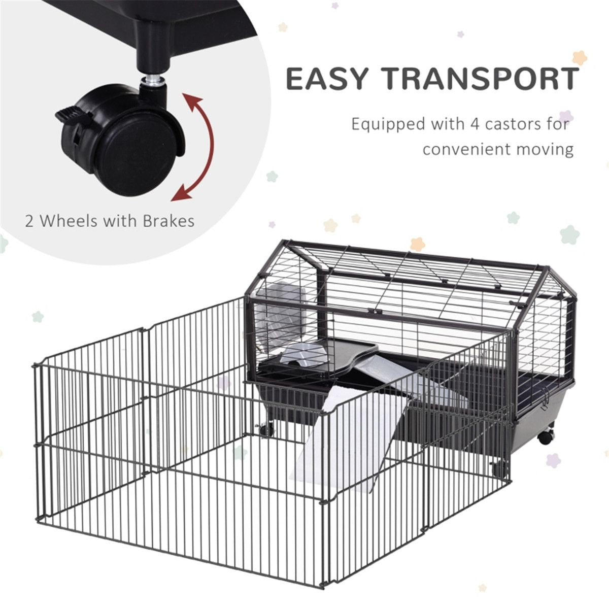 Spacious Small Animal Playpen Cage with Wheels
