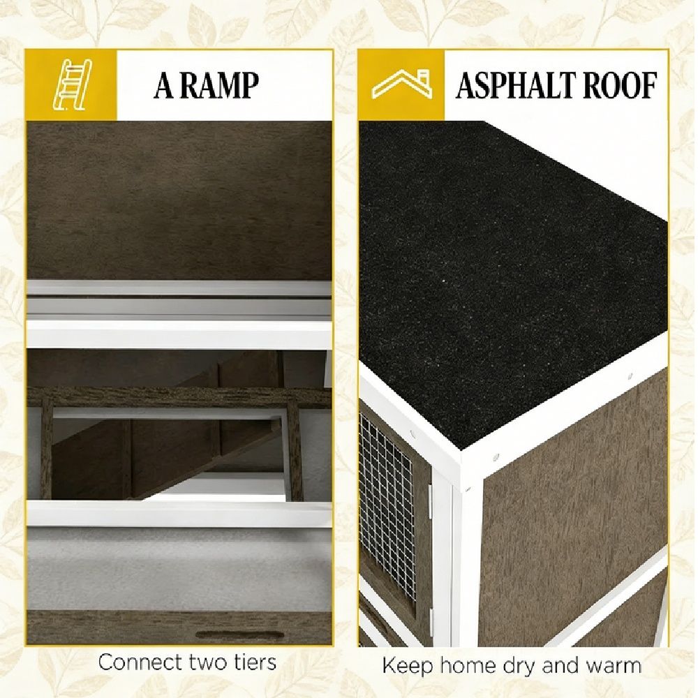 2-Story Rabbit Hutch with Asphalt Roof & Pull-Out Trays