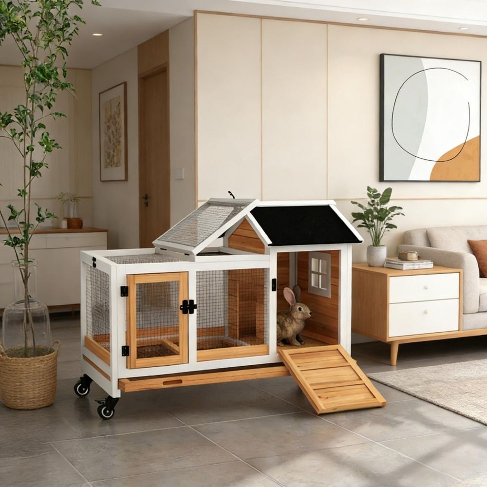 Solid furniture-style Small Animal Playpen with Removable Tray and Wheels