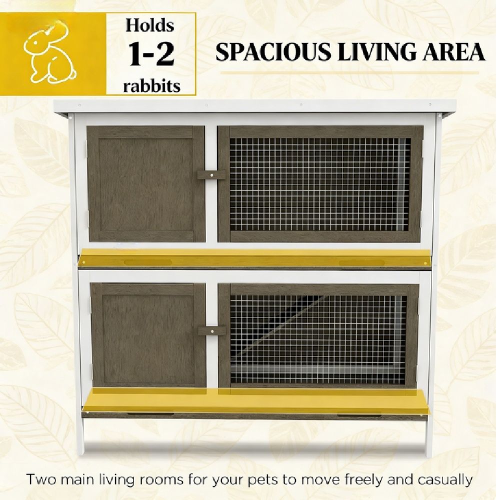 2-Story Rabbit Hutch with Asphalt Roof & Pull-Out Trays
