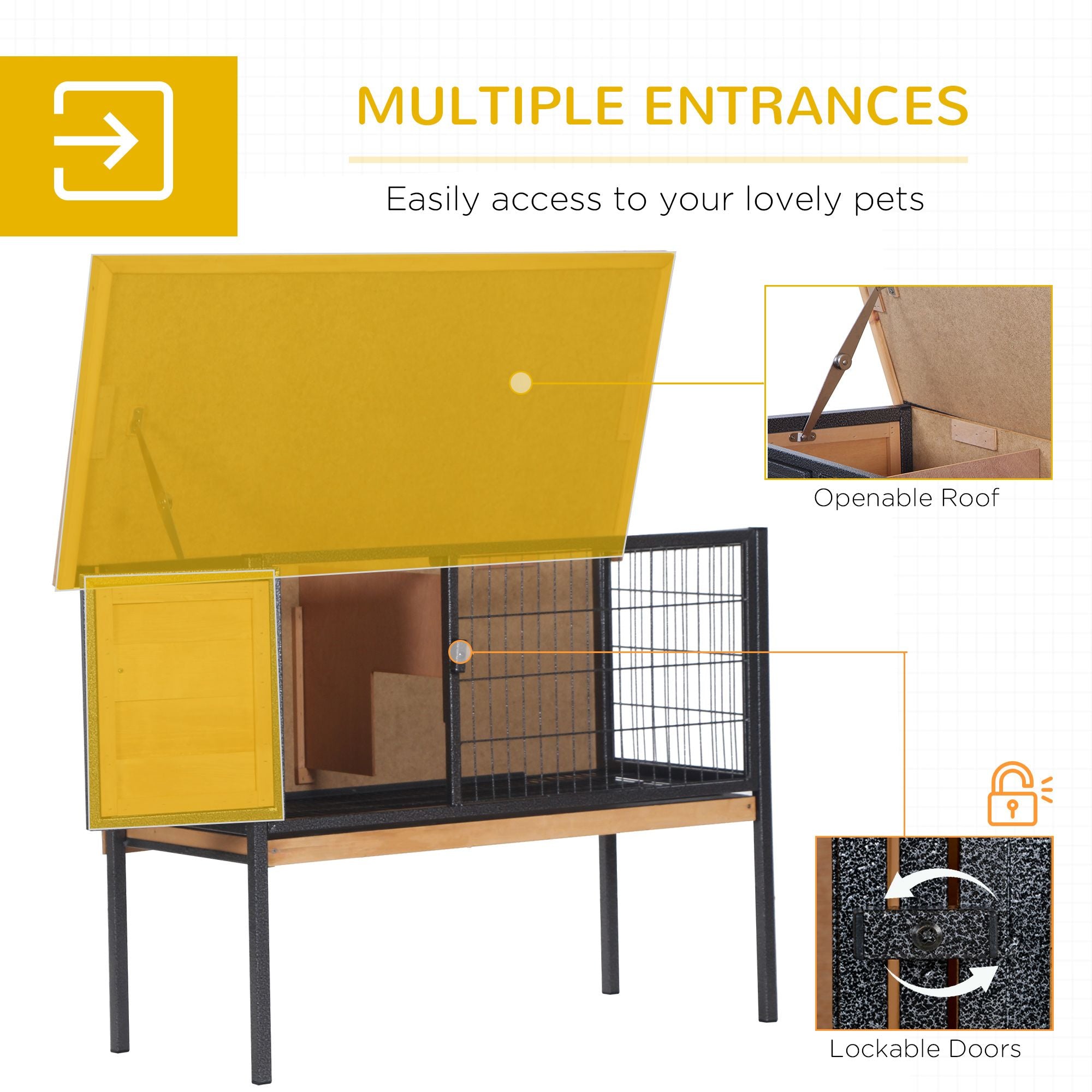 Outdoor Small Animal Hutch with Lockable Doors and Removable Tray