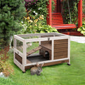 Solid furniture-style Small Animal Playpen Cage with Wheels, Ramp, and Easy-Clean Tray