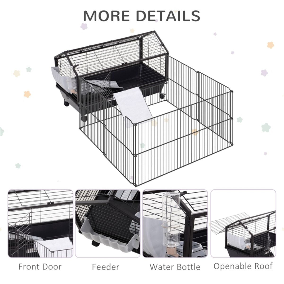Spacious Small Animal Playpen Cage with Wheels