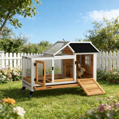 Solid furniture-style Small Animal Playpen with Removable Tray and Wheels