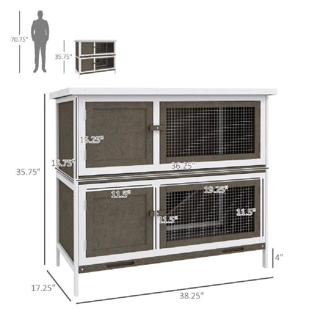 2-Story Rabbit Hutch with Asphalt Roof & Pull-Out Trays