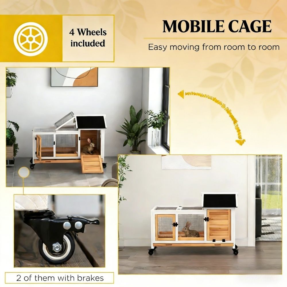 Solid furniture-style Small Animal Playpen with Removable Tray and Wheels