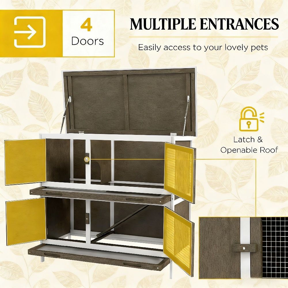 2-Story Rabbit Hutch with Asphalt Roof & Pull-Out Trays