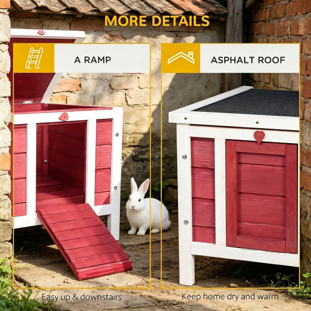 Small Wooden Rabbit Hutch Bunny Cage Guinea Pig Cage Duck House Dog House for Rabbits, Chickens, DucksG