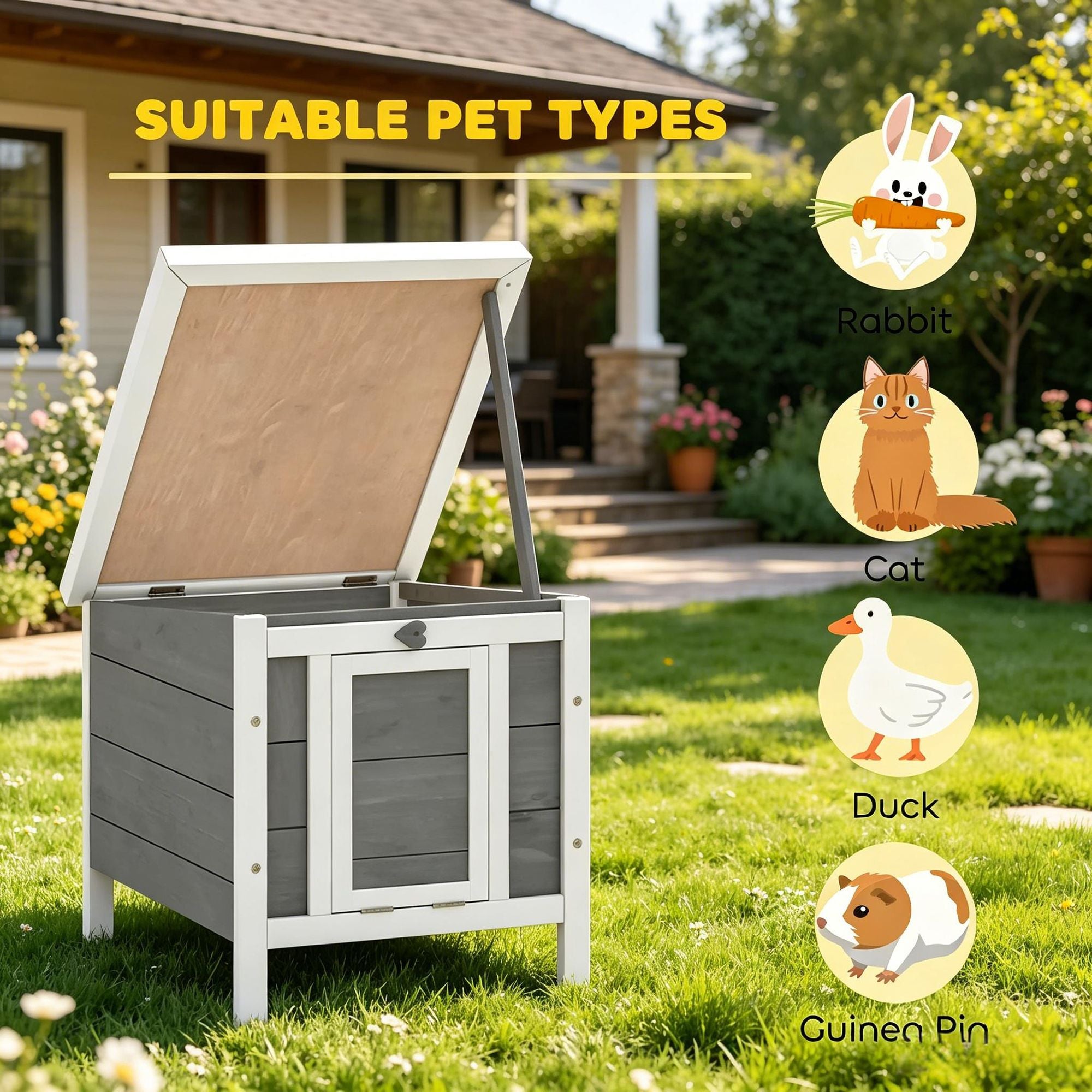 Small Wooden Rabbit Hutch Bunny Cage Guinea Pig Cage Duck House Dog House for Rabbits, Chickens, DucksG