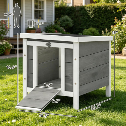 Solid Fir furniture-style Small Pet Hutch with Hinged Roof and Ramp