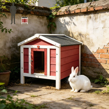 Solid Fir furniture-style Rabbit Hutch with Hinged Roof and Non-Slip Ramp