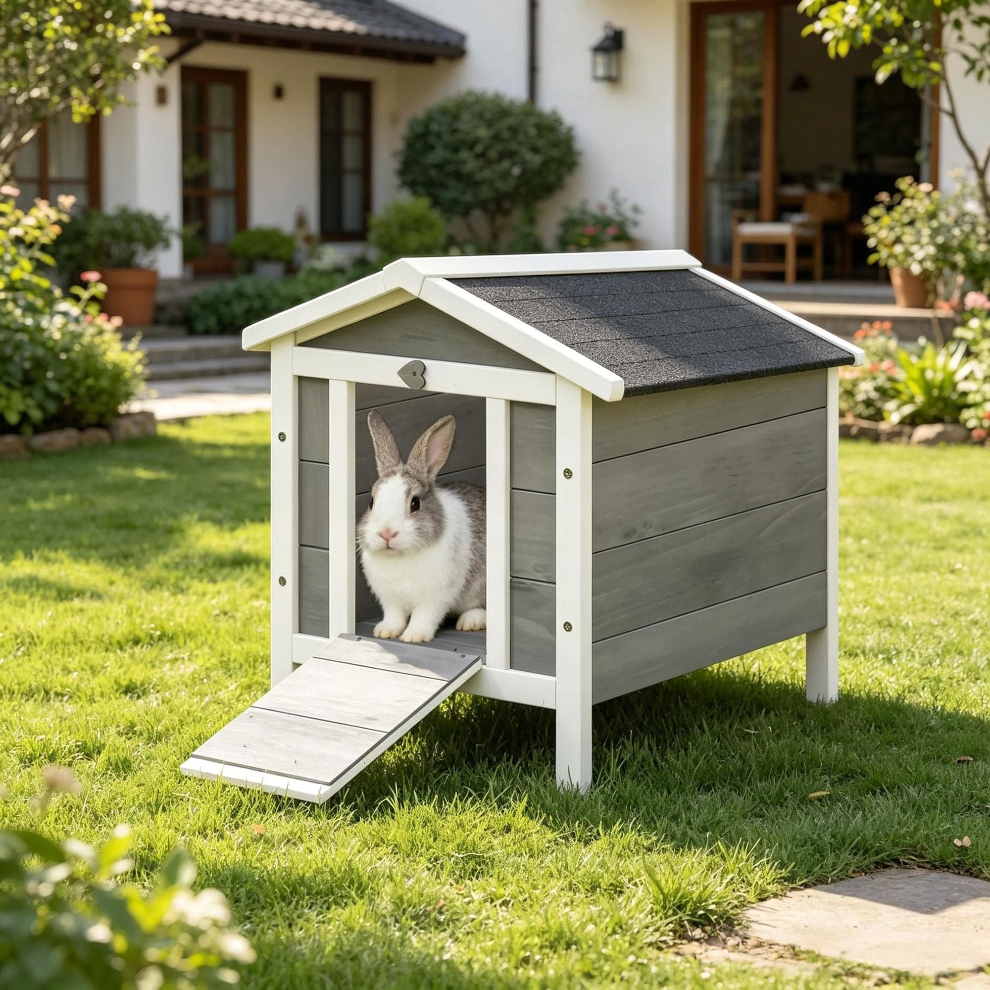 Small Wooden Rabbit Hutch Bunny Cage Guinea Pig Cage Duck House Dog House for Rabbits, Chickens, DucksG