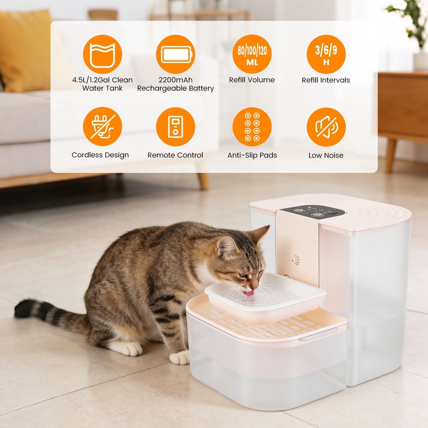 Smart Automatic Pet Water Dispenser, Automatic Pet Water Dispenser with Dual Tank,Dual Tank Filtration 4.5L Cordless Water Fountain with Remote Control for Pets