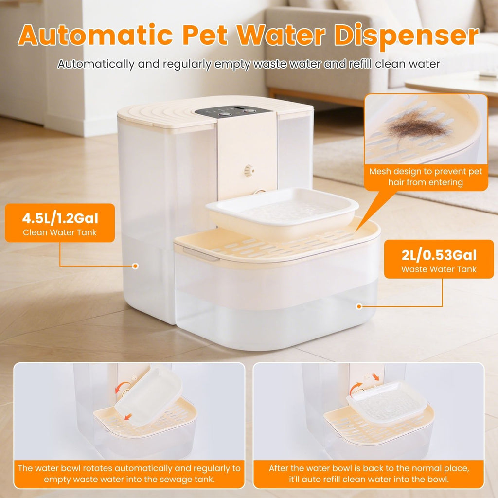 Smart Automatic Pet Water Dispenser, Automatic Pet Water Dispenser with Dual Tank,Dual Tank Filtration 4.5L Cordless Water Fountain with Remote Control for Pets