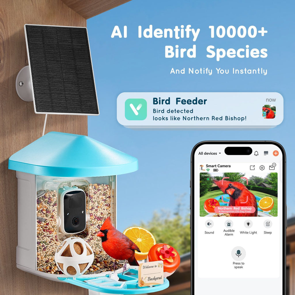 Smart Bird Feeder with Camera, 2K HD AI Identify 10,000+ Bird Species, Solar-Powered Bird Watching Camera with Auto Capture & Instant Notify, Wireless Outdoor Ideal Gift for Bird Lovers (Green)