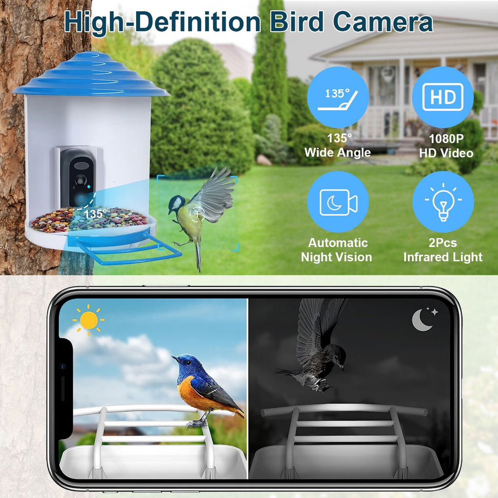 Smart Bird Feeder Camera with Night Vision & Motion Alerts