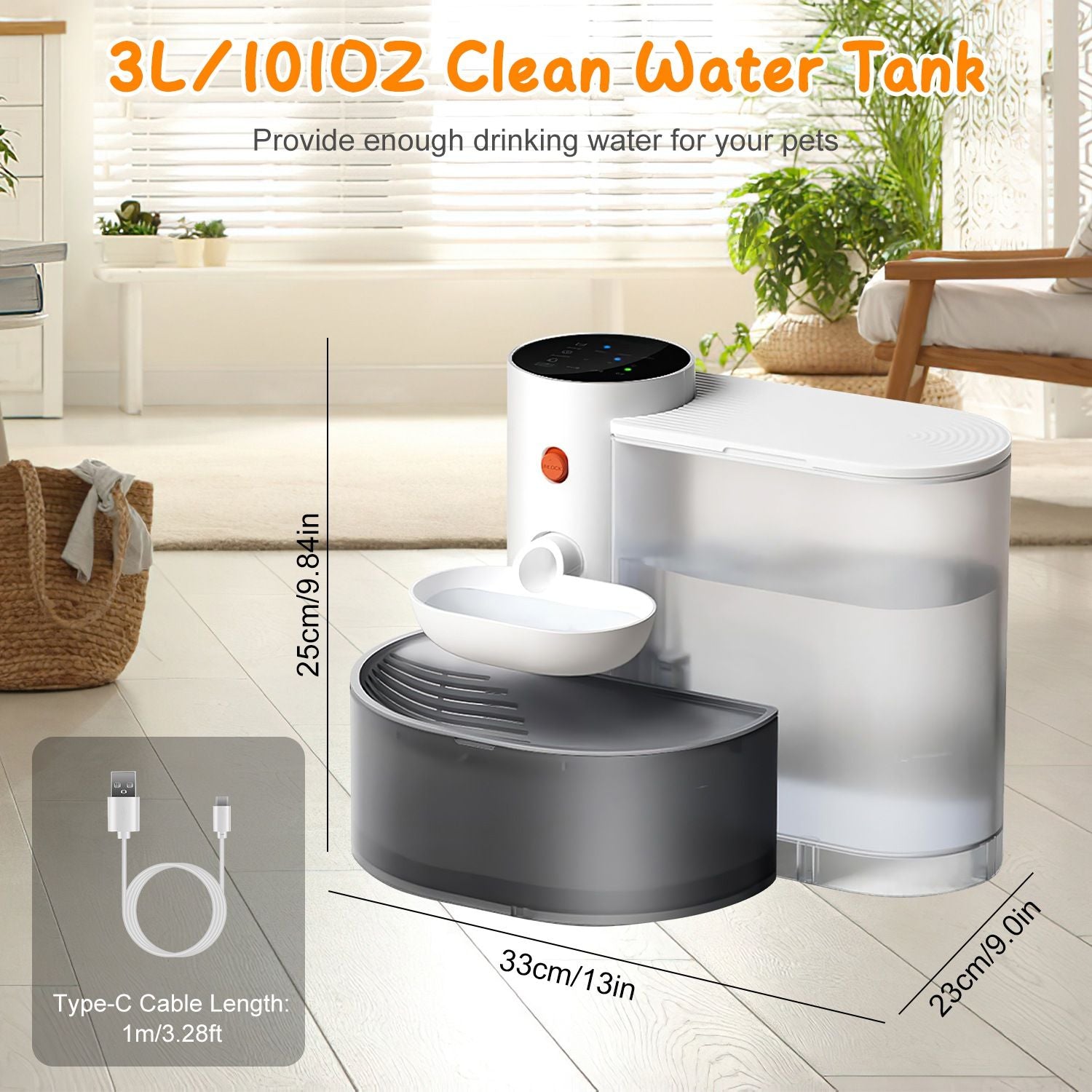 Self-Refilling Pet Water Fountain with Touch Timer Controls