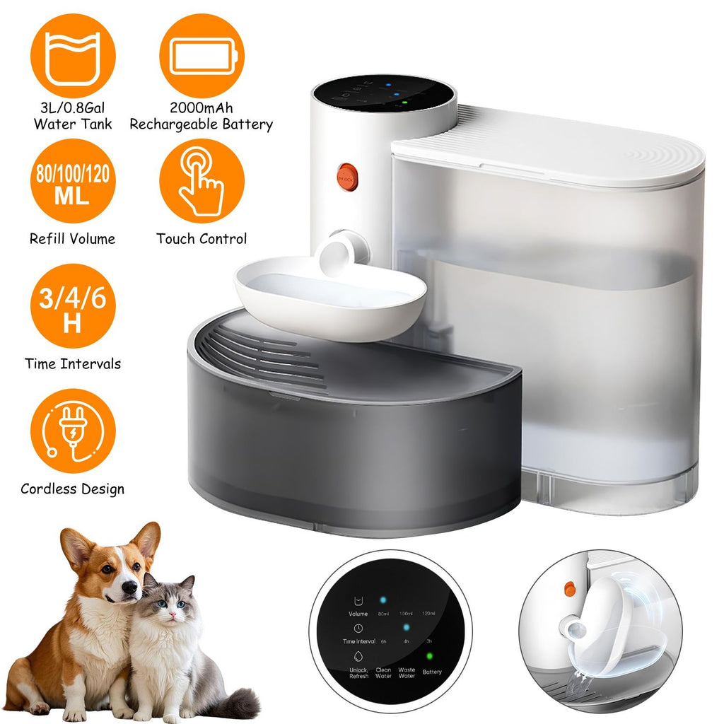 Self-Refilling Pet Water Fountain with Touch Timer Controls